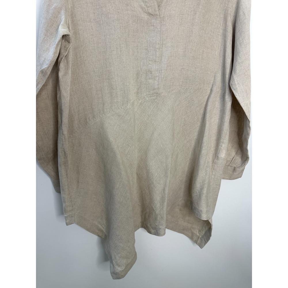 J Jill Love Linen Asymmetrical Tunic Top LS Beige Medium Lagonlook Coastal Vaca - Picture 5 of 12